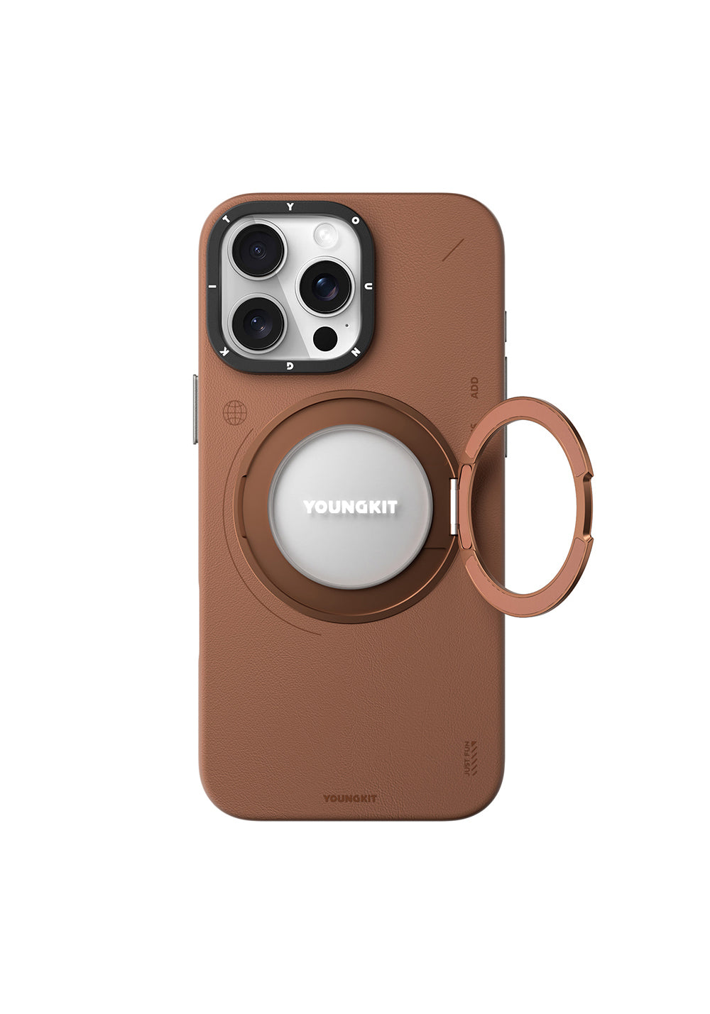 Apple iPhone 16 Pro Max Kılıf Manyetik Şarj Uyumlu 360° Standlı Basit Mat Deri Desenli Youngkit Tech Leather Serisi Kapak