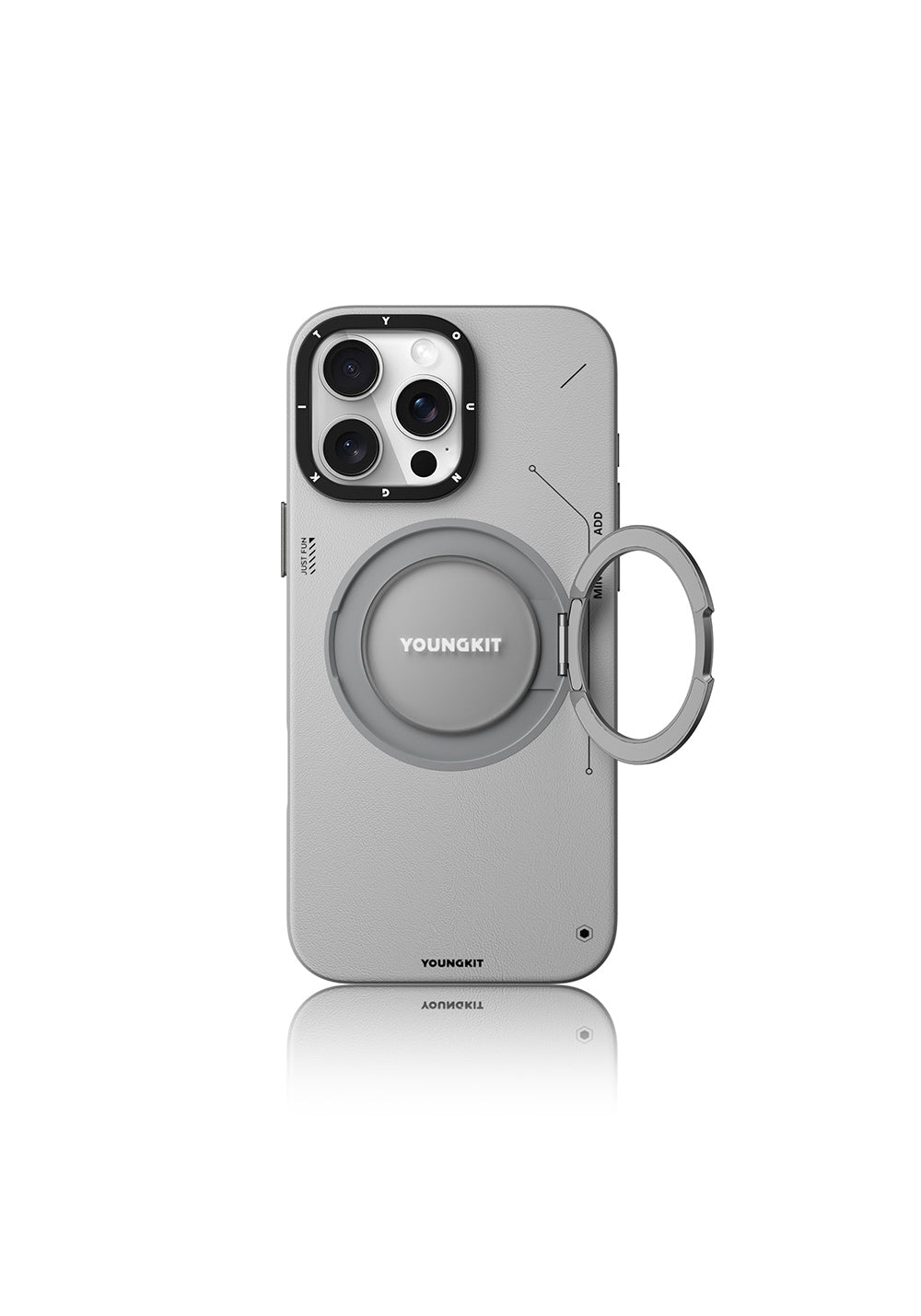 Apple iPhone 16 Pro Max Kılıf Manyetik Şarj Uyumlu 360° Standlı Basit Mat Deri Desenli Youngkit Tech Leather Serisi Kapak