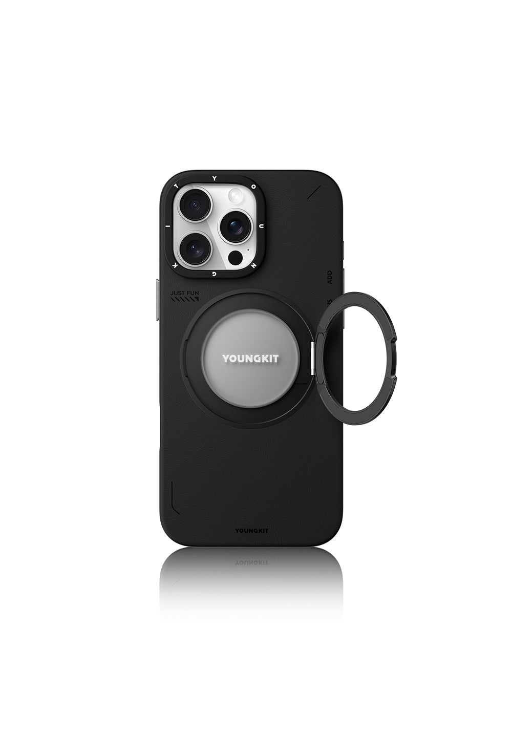Apple iPhone 16 Pro Max Kılıf Manyetik Şarj Uyumlu 360° Standlı Basit Mat Deri Desenli Youngkit Tech Leather Serisi Kapak