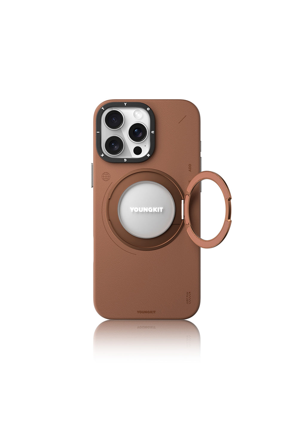 Apple iPhone 16 Pro Max Kılıf Manyetik Şarj Uyumlu 360° Standlı Basit Mat Deri Desenli Youngkit Tech Leather Serisi Kapak