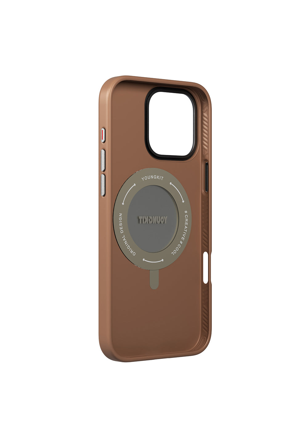 Apple iPhone 16 Pro Max Kılıf Manyetik Şarj Uyumlu 360° Standlı Basit Mat Deri Desenli Youngkit Tech Leather Serisi Kapak