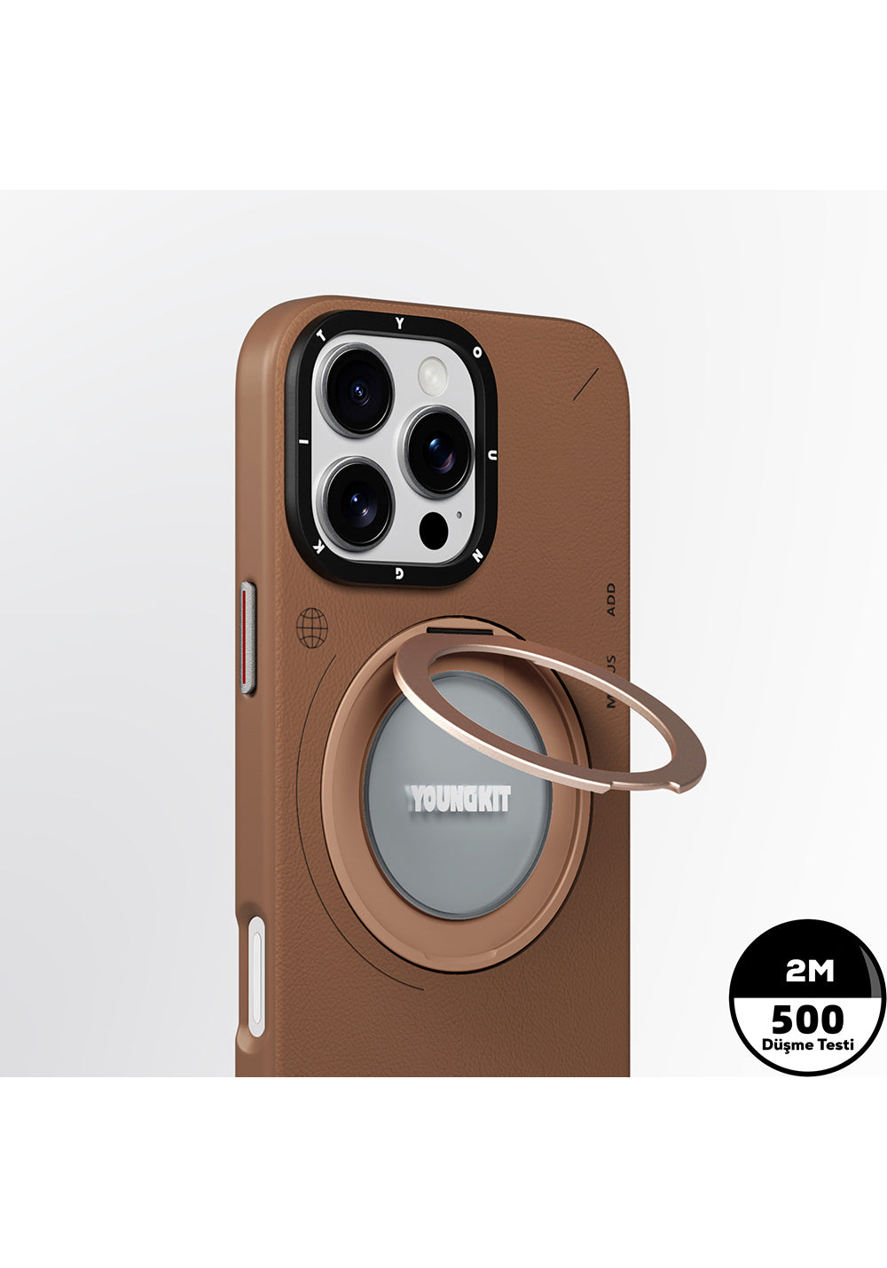 Apple iPhone 16 Pro Max Kılıf Manyetik Şarj Uyumlu 360° Standlı Basit Mat Deri Desenli Youngkit Tech Leather Serisi Kapak