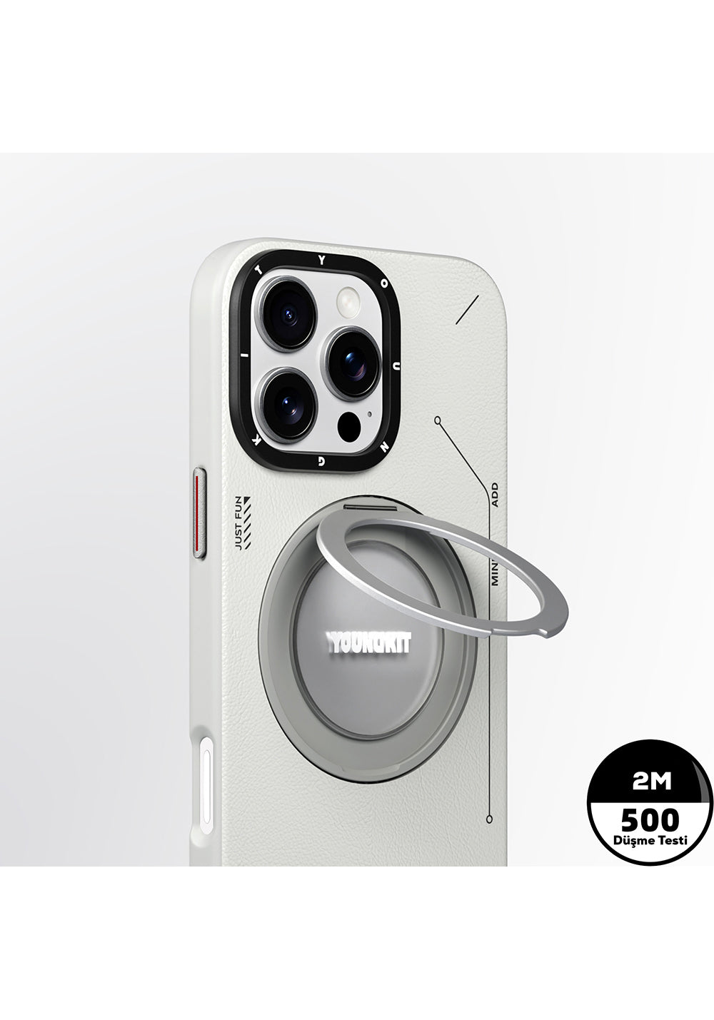 Apple iPhone 16 Pro Max Kılıf Manyetik Şarj Uyumlu 360° Standlı Basit Mat Deri Desenli Youngkit Tech Leather Serisi Kapak