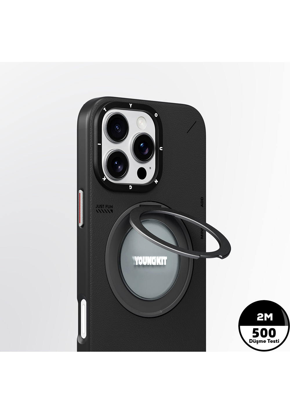 Apple iPhone 16 Pro Max Kılıf Manyetik Şarj Uyumlu 360° Standlı Basit Mat Deri Desenli Youngkit Tech Leather Serisi Kapak