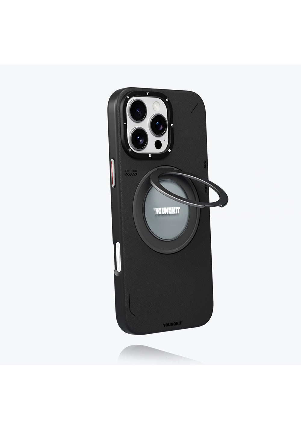 Apple iPhone 16 Pro Max Kılıf Manyetik Şarj Uyumlu 360° Standlı Basit Mat Deri Desenli Youngkit Tech Leather Serisi Kapak