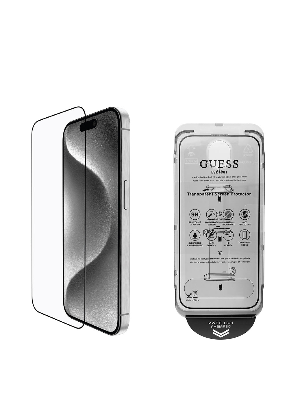 Apple iPhone 16 Pro Max Guess Orijinal Lisanslı Temperli Cam Ekran Koruyucu Uygulama Aparatlı Outline Serisi
