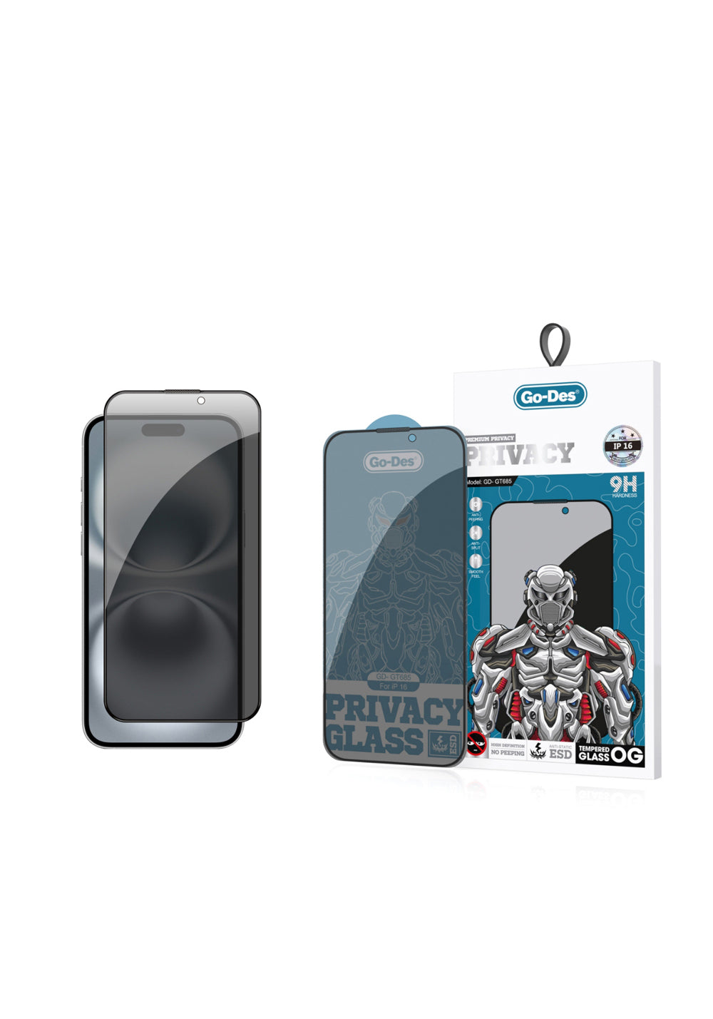 Apple iPhone 16 Go Des 9D Full Cover Privacy Temperli Cam Ekran Koruyucu