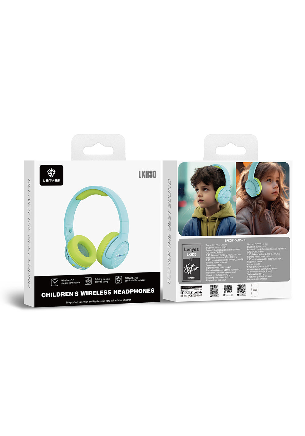 Lenyes LKH30 Ayarlanabilir Katlanabilir Çocuklara Özel Işık Efektli Kulak Üstü Kablolu ve Bluetooth Kulaklık v5.3