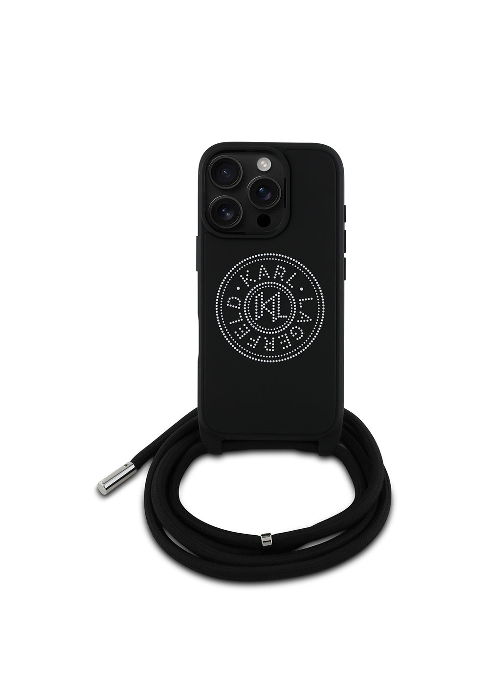Apple iPhone 16 Pro Kılıf Karl Lagerfeld Orijinal Lisanslı Askı İpli Taşlı KL Yazılı Crossbody Cord Kapak