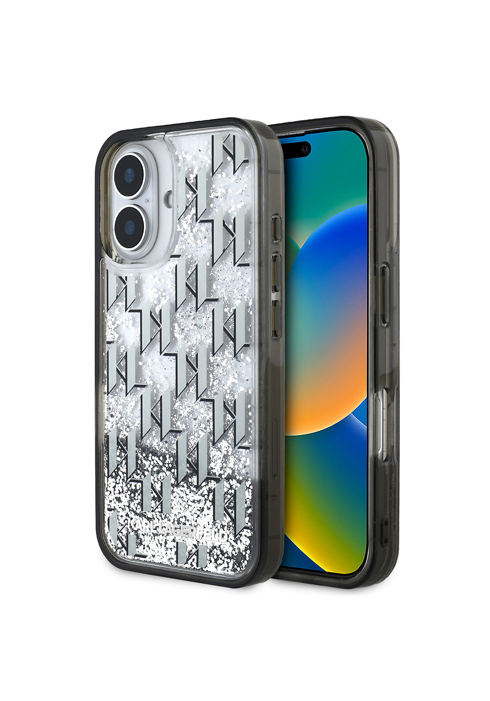 Apple iPhone 16 Kılıf Karl Lagerfeld Orijinal Lisanslı Simli KL Yazılı Monogram Gradient Kapak
