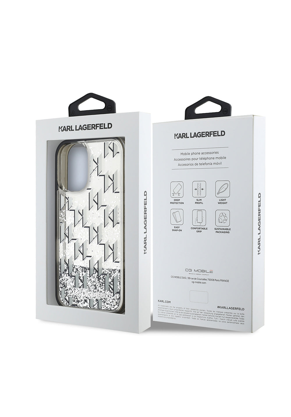 Apple iPhone 16 Kılıf Karl Lagerfeld Orijinal Lisanslı Simli KL Yazılı Monogram Gradient Kapak
