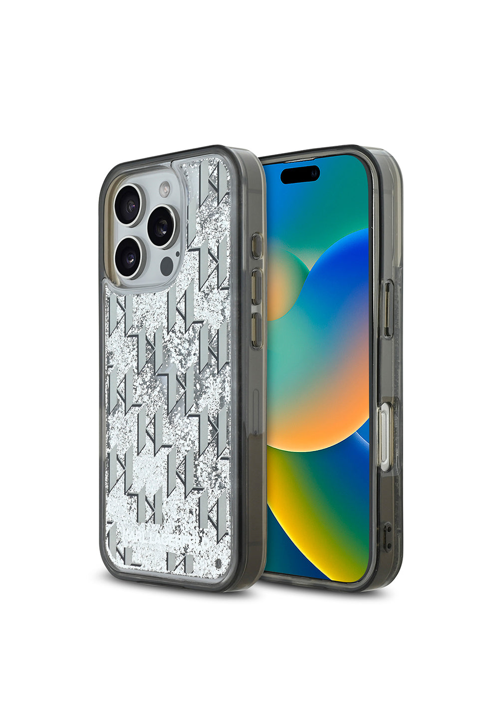 Apple iPhone 16 Pro Kılıf Karl Lagerfeld Orijinal Lisanslı Simli KL Yazılı Monogram Gradient Kapak