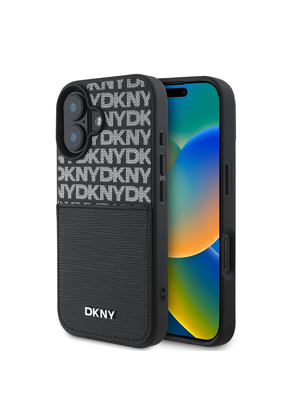 Apple iPhone 16 Kılıf DKNY Orijinal Lisanslı Kartlıklı 3D Yazılı Repeat Texture Pattern Kapak