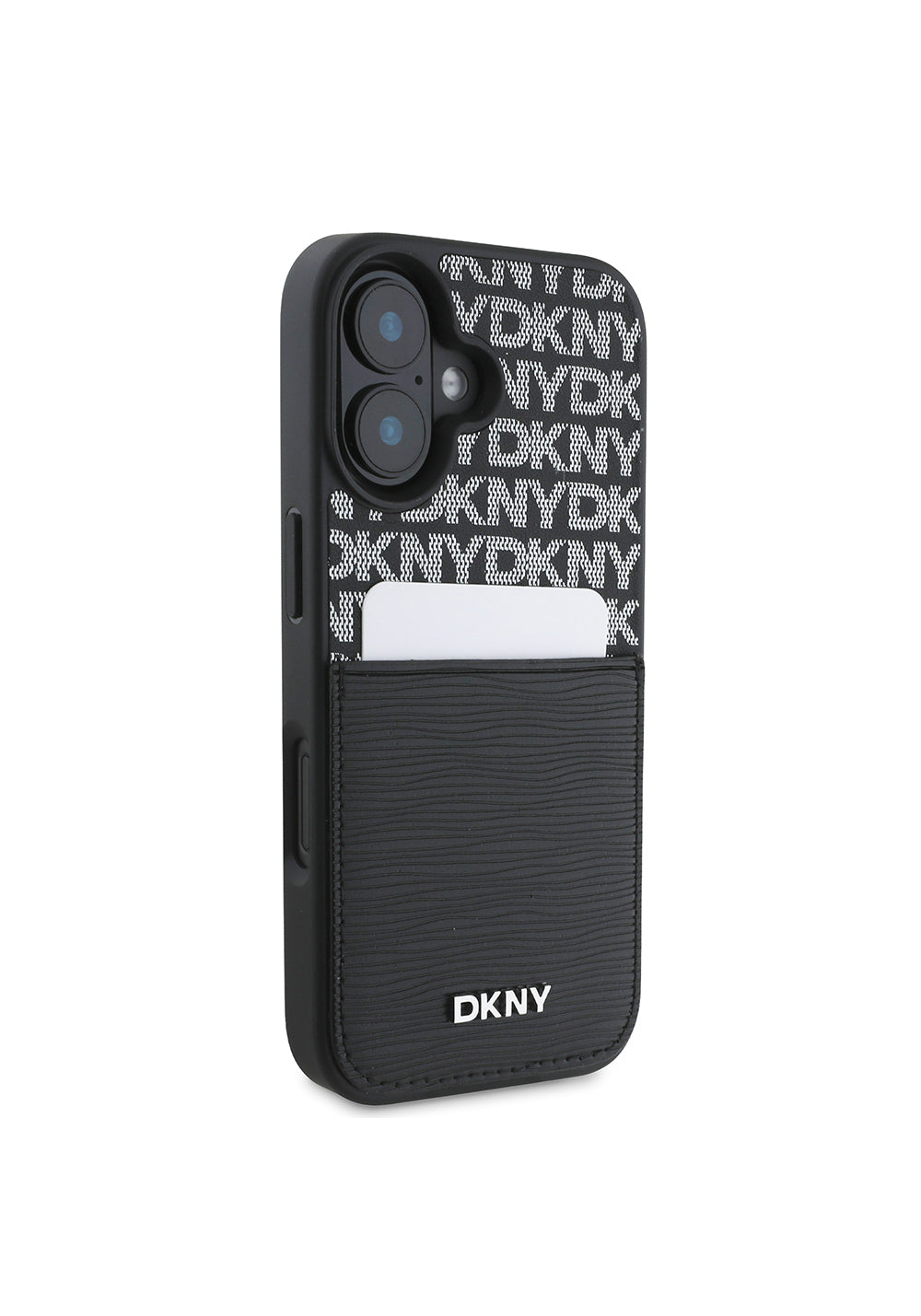Apple iPhone 16 Kılıf DKNY Orijinal Lisanslı Kartlıklı 3D Yazılı Repeat Texture Pattern Kapak