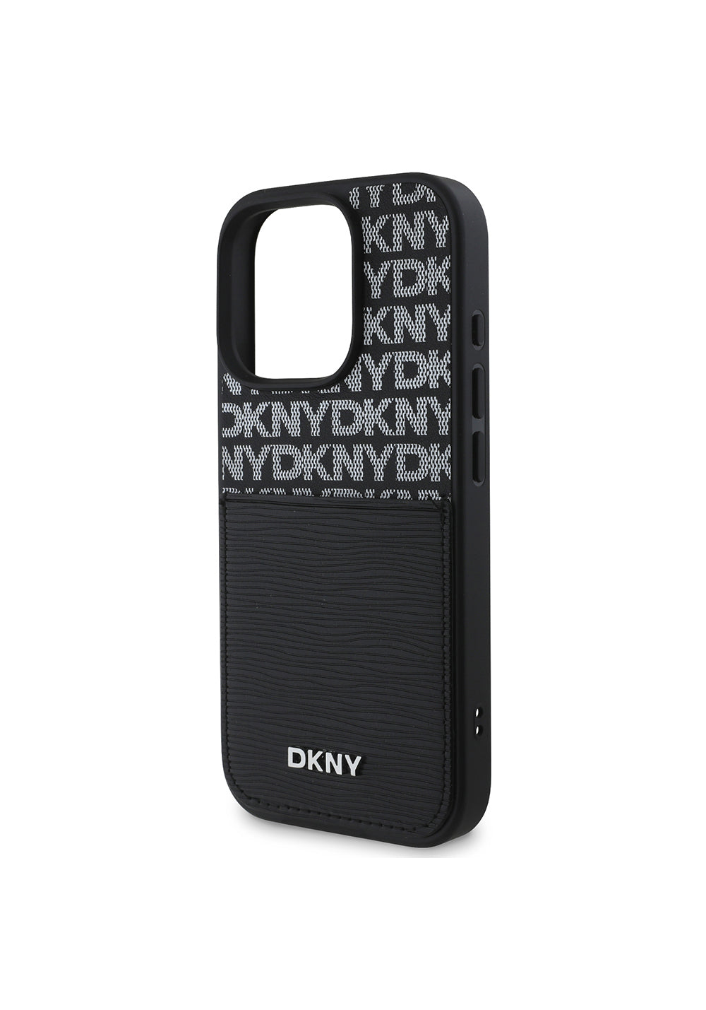 Apple iPhone 16 Pro Kılıf DKNY Orijinal Lisanslı Kartlıklı 3D Yazılı Repeat Texture Pattern Kapak