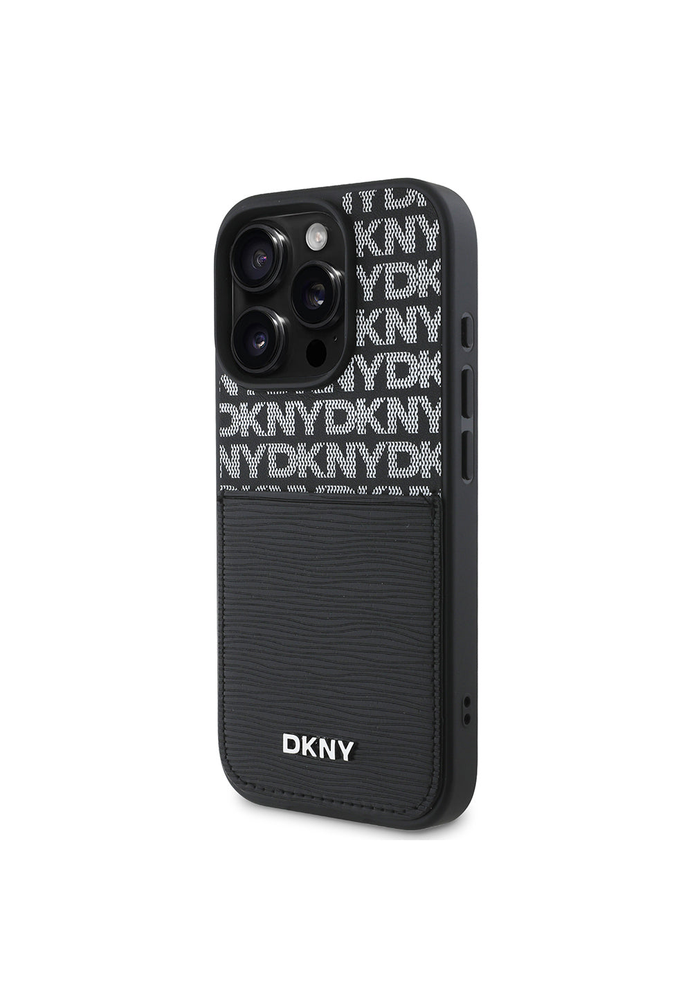 Apple iPhone 16 Pro Max Kılıf DKNY Orijinal Lisanslı Kartlıklı 3D Yazılı Repeat Texture Pattern Kapak