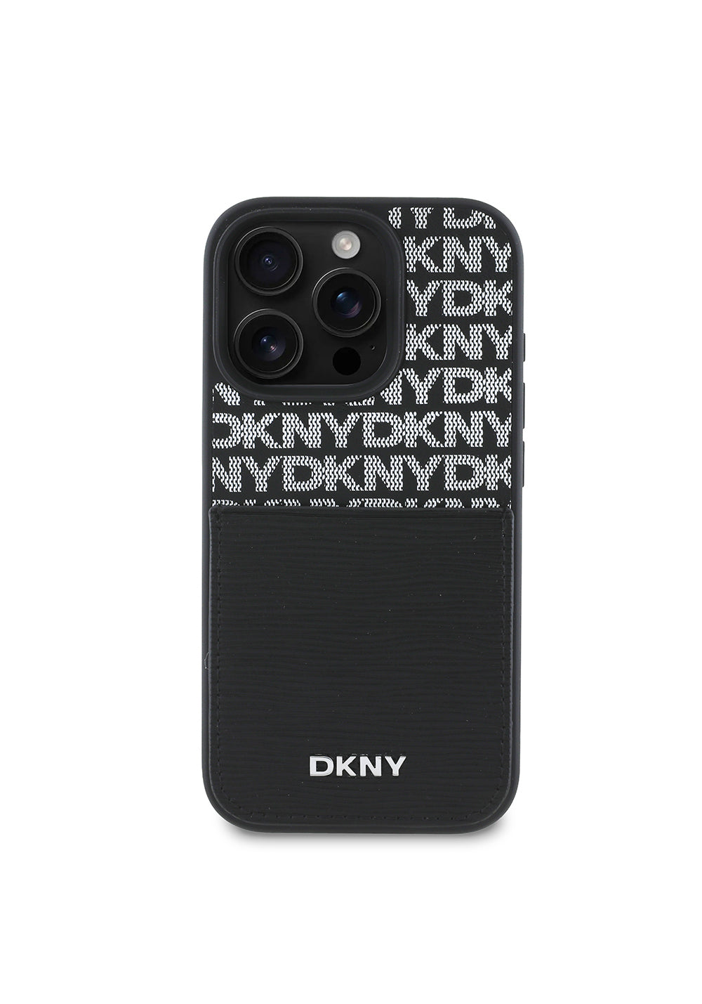 Apple iPhone 16 Pro Max Kılıf DKNY Orijinal Lisanslı Kartlıklı 3D Yazılı Repeat Texture Pattern Kapak