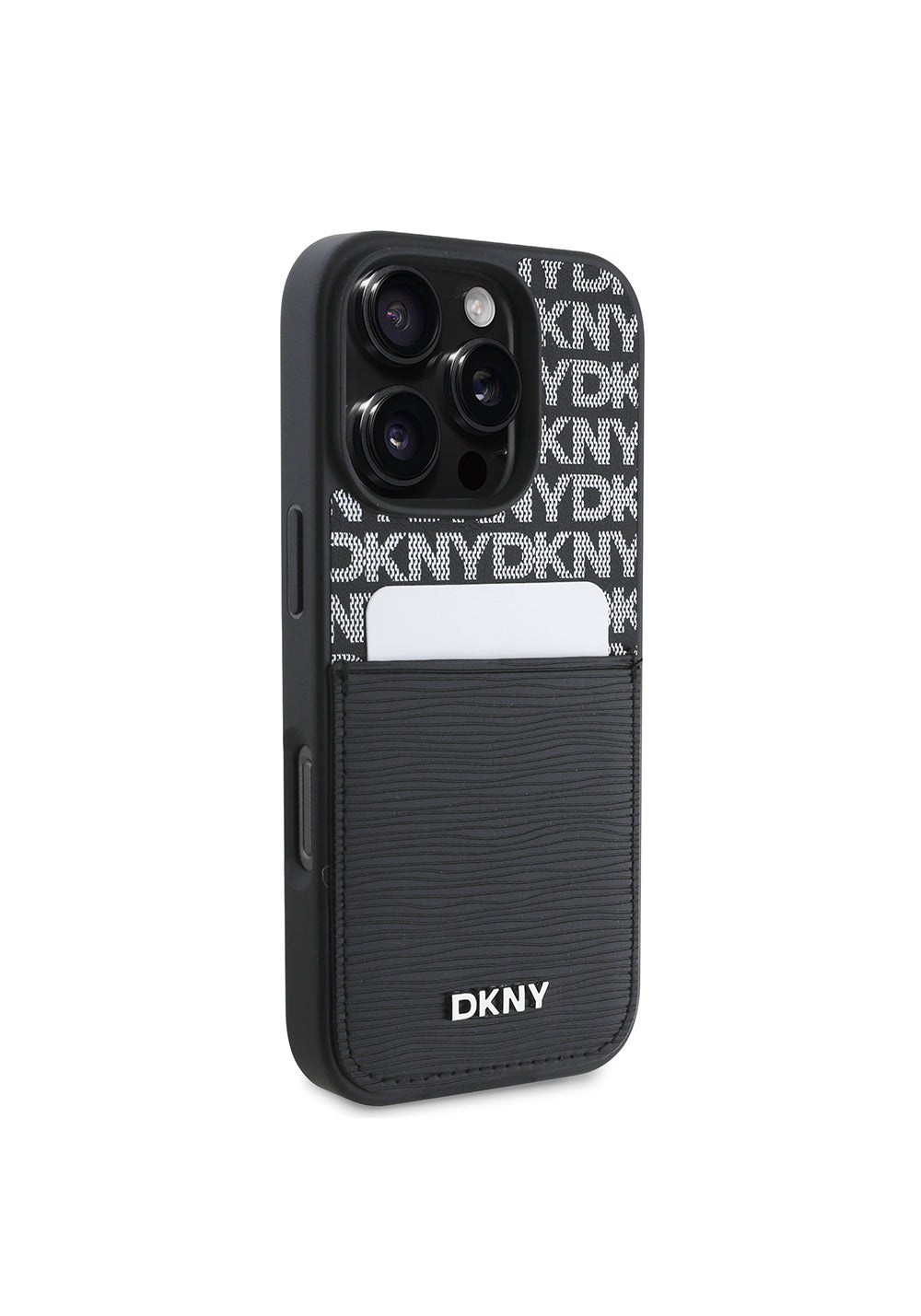 Apple iPhone 16 Pro Max Kılıf DKNY Orijinal Lisanslı Kartlıklı 3D Yazılı Repeat Texture Pattern Kapak
