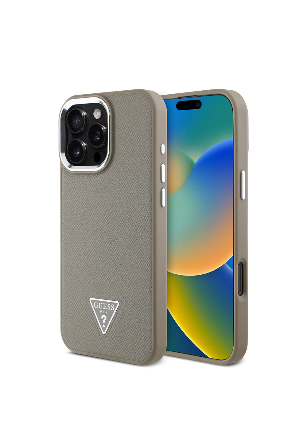 Apple iPhone 16 Pro Max Kılıf Guess Orijinal Lisanslı Manyetik Şarj Uyumlu Grained Triangle Kapak