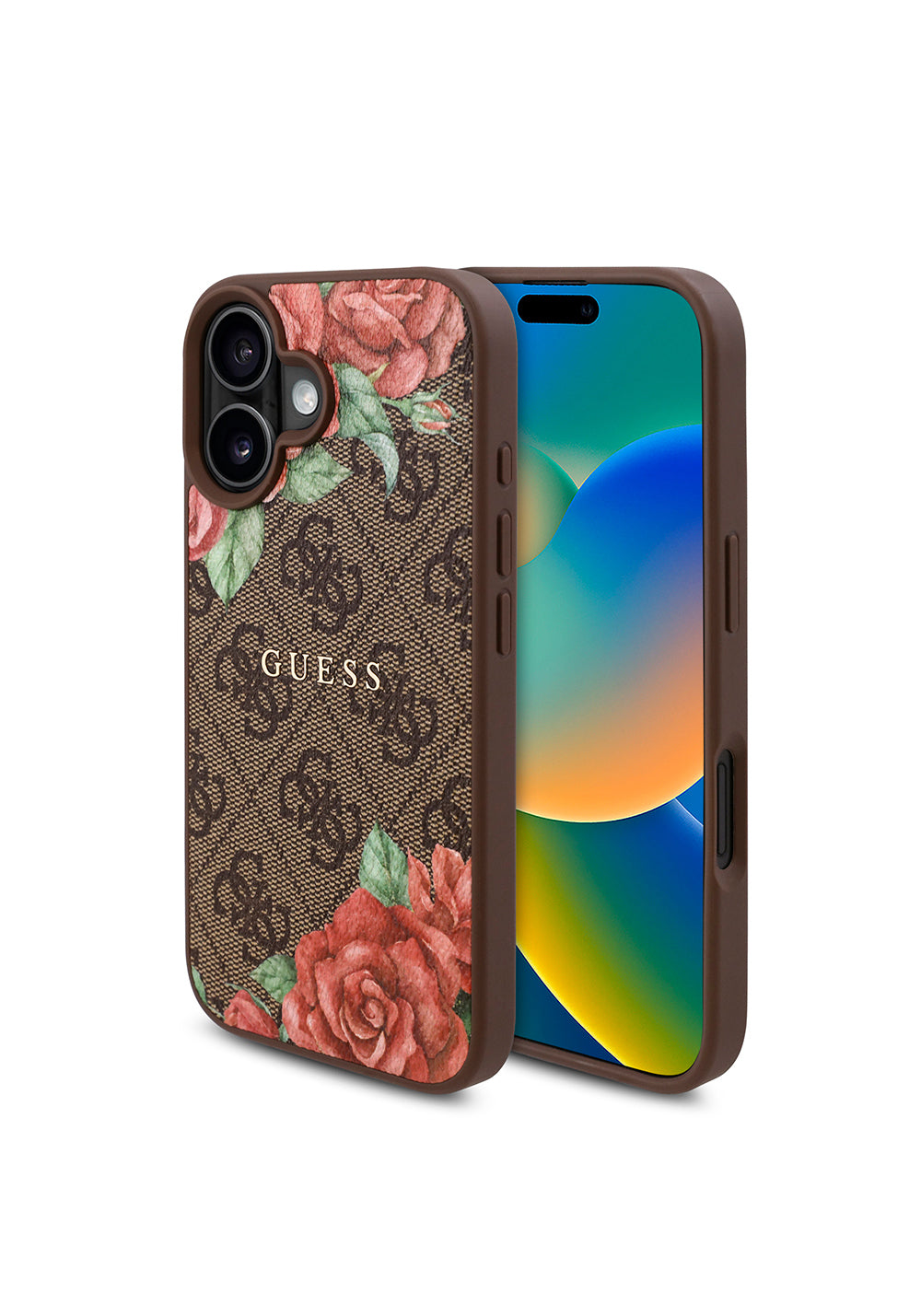 Apple iPhone 16 Plus Kılıf Guess Orijinal Lisanslı Manyetik Şarj Uyumlu Gül Baskılı 4G Desenli Yazı Logolu Kapak