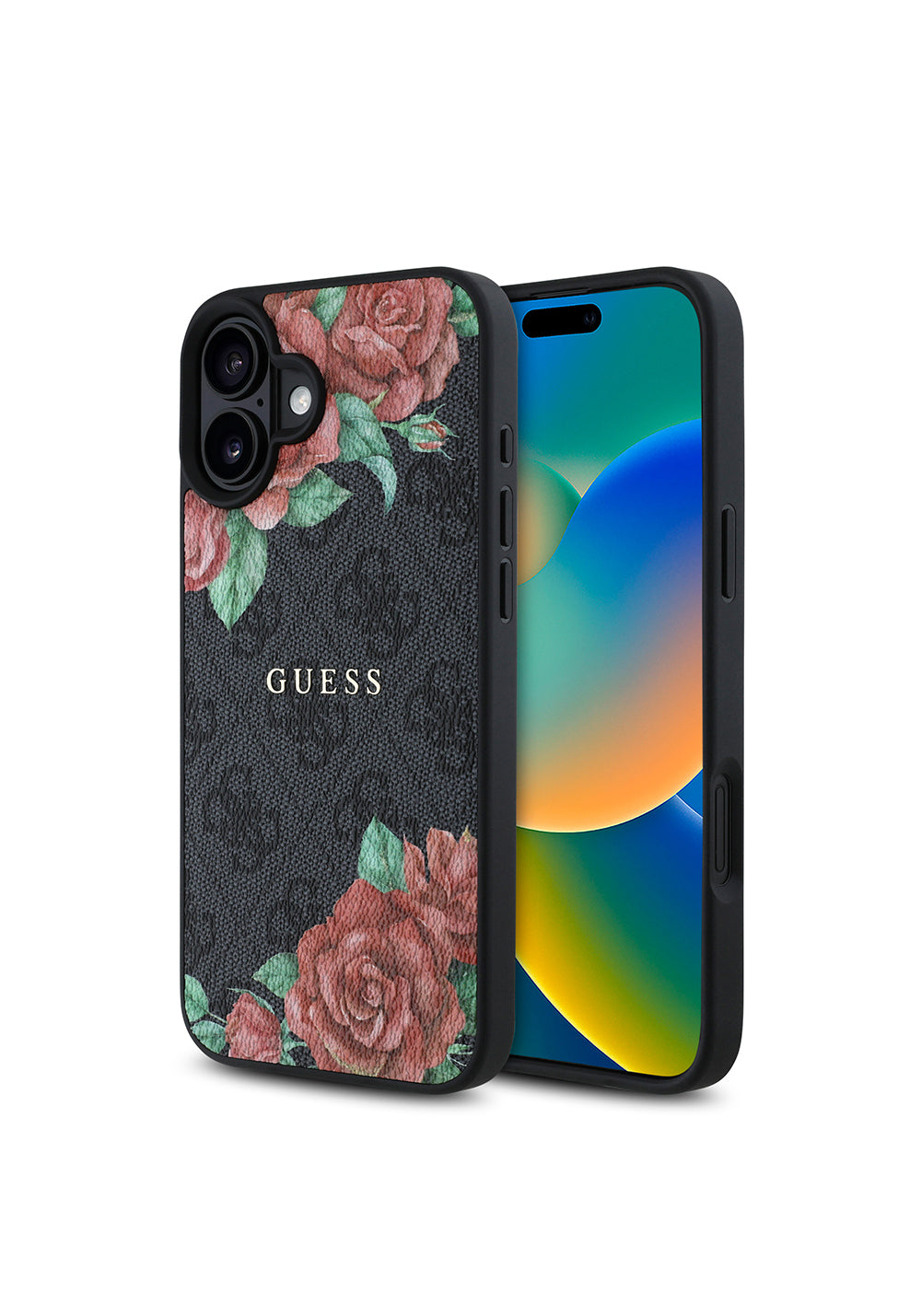 Apple iPhone 16 Plus Kılıf Guess Orijinal Lisanslı Manyetik Şarj Uyumlu Gül Baskılı 4G Desenli Yazı Logolu Kapak