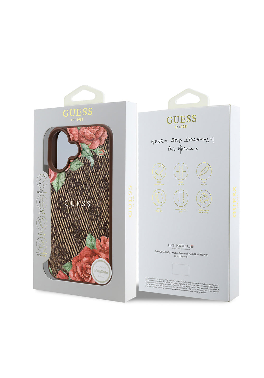 Apple iPhone 16 Plus Kılıf Guess Orijinal Lisanslı Manyetik Şarj Uyumlu Gül Baskılı 4G Desenli Yazı Logolu Kapak