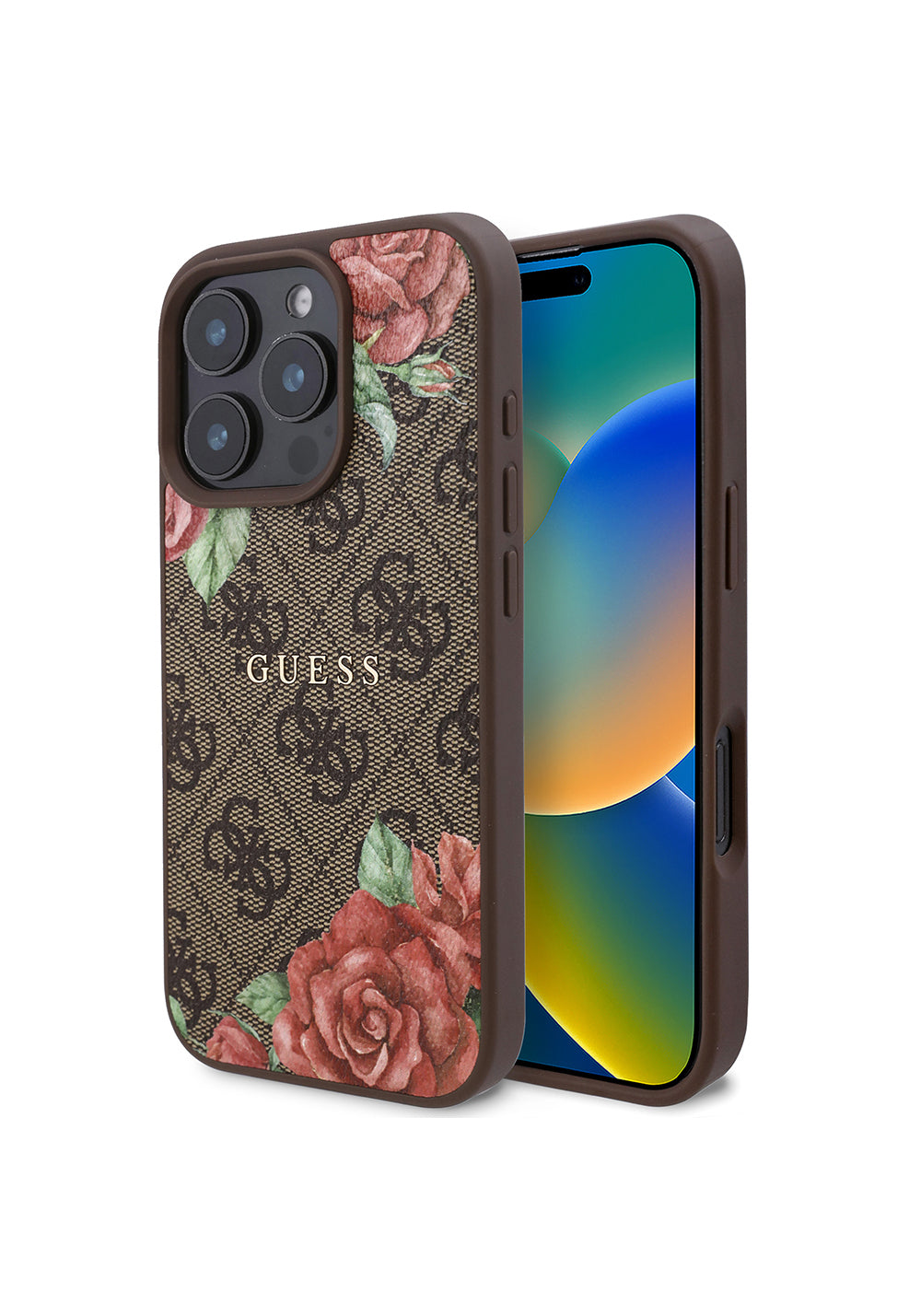 Apple iPhone 16 Pro Kılıf Guess Orijinal Lisanslı Manyetik Şarj Uyumlu Gül Baskılı 4G Desenli Yazı Logolu Kapak