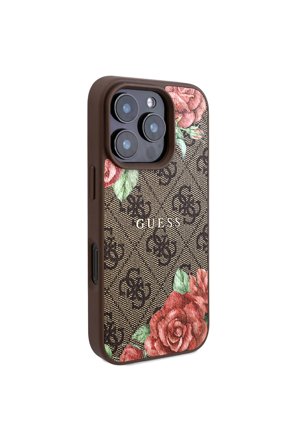 Apple iPhone 16 Pro Kılıf Guess Orijinal Lisanslı Manyetik Şarj Uyumlu Gül Baskılı 4G Desenli Yazı Logolu Kapak