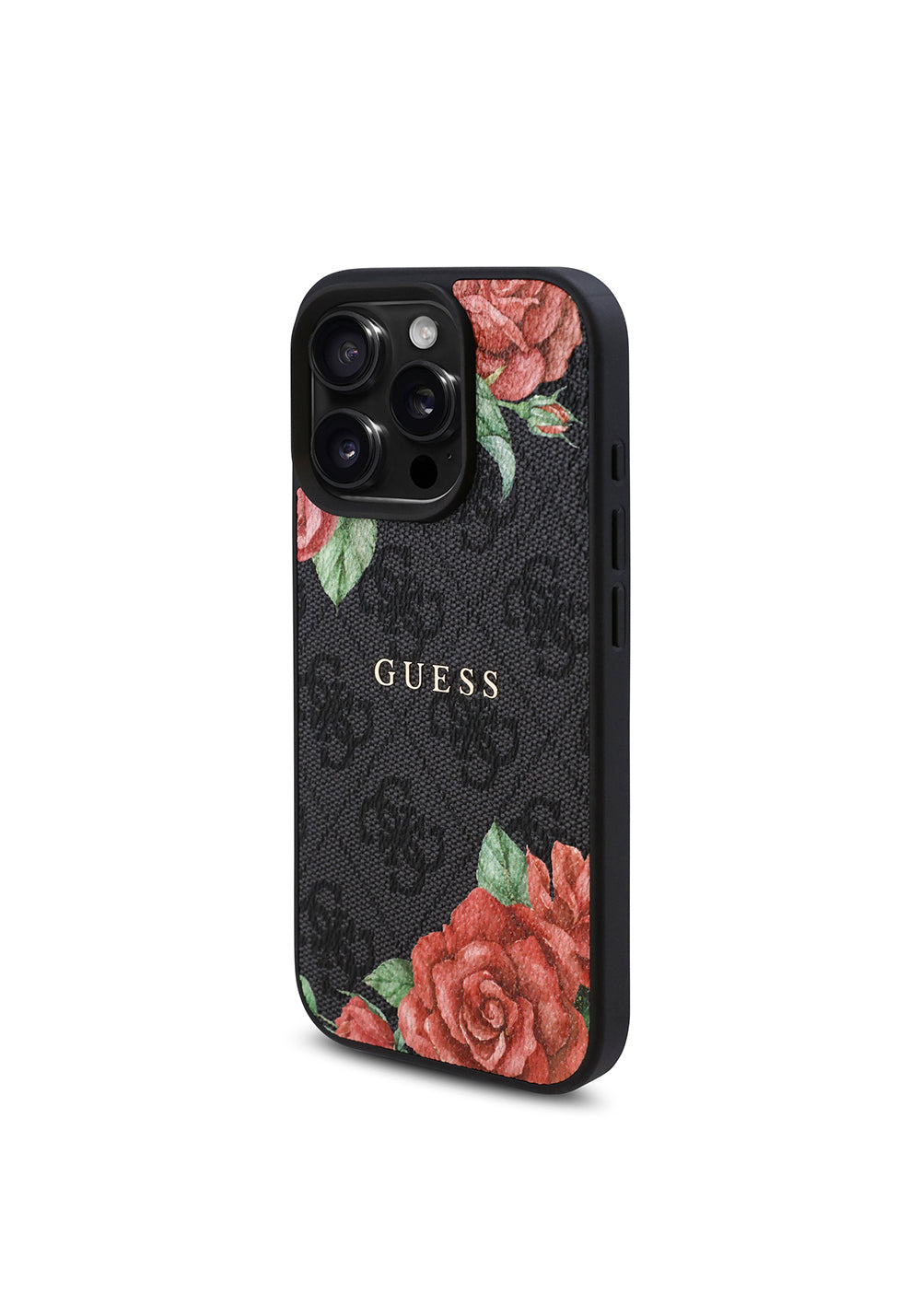Apple iPhone 16 Pro Kılıf Guess Orijinal Lisanslı Manyetik Şarj Uyumlu Gül Baskılı 4G Desenli Yazı Logolu Kapak
