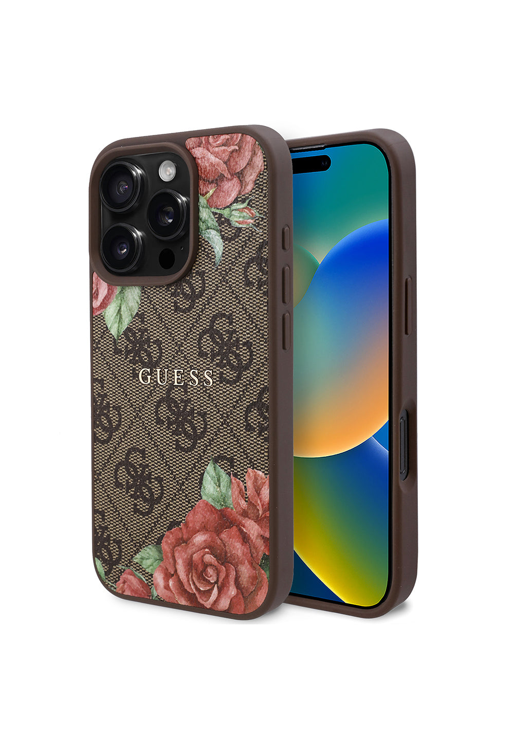 Apple iPhone 16 Pro Max Kılıf Guess Orijinal Lisanslı Manyetik Şarj Uyumlu Gül Baskılı 4G Desenli Yazı Logolu Kapak