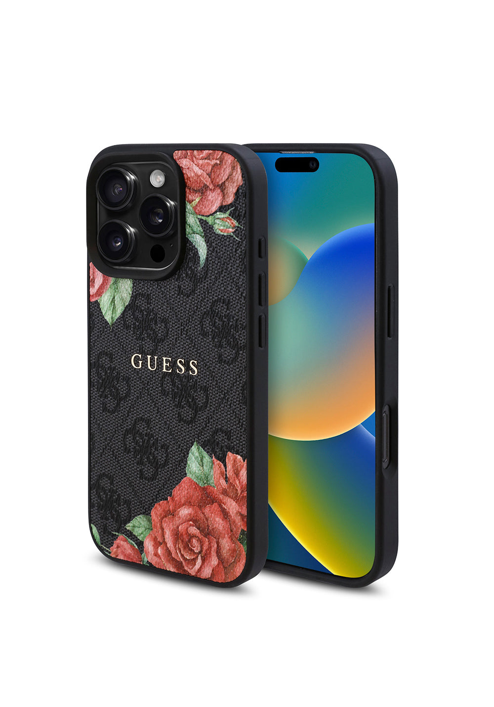 Apple iPhone 16 Pro Max Kılıf Guess Orijinal Lisanslı Manyetik Şarj Uyumlu Gül Baskılı 4G Desenli Yazı Logolu Kapak