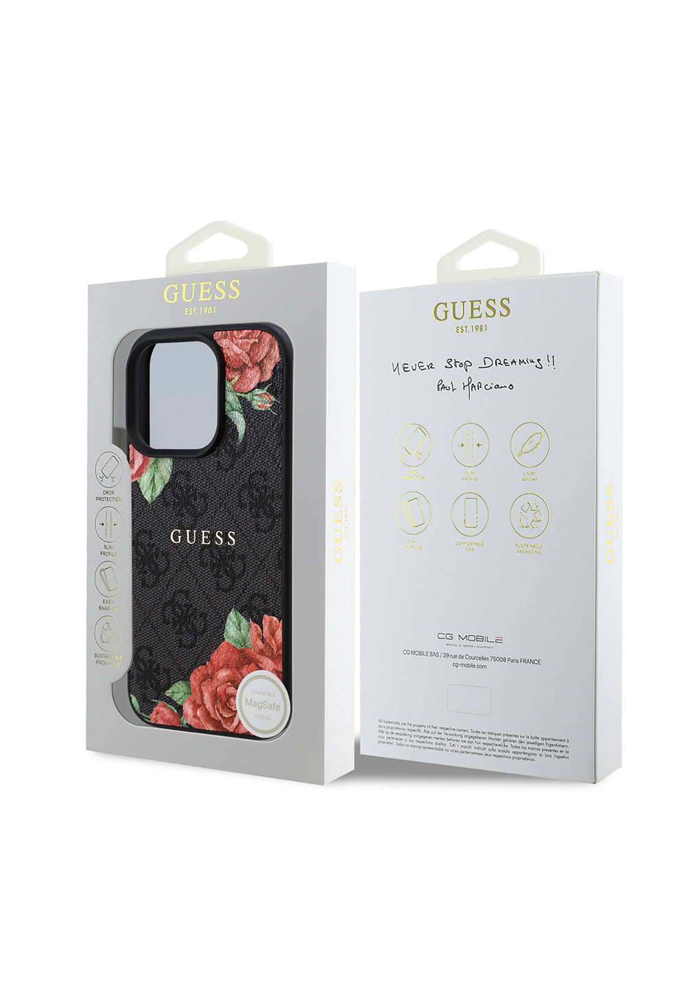 Apple iPhone 16 Pro Max Kılıf Guess Orijinal Lisanslı Manyetik Şarj Uyumlu Gül Baskılı 4G Desenli Yazı Logolu Kapak