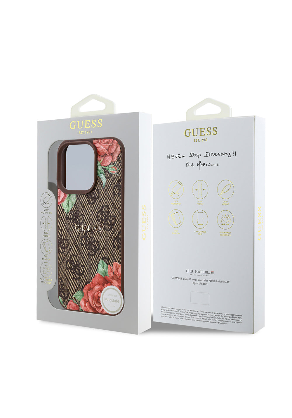Apple iPhone 16 Pro Max Kılıf Guess Orijinal Lisanslı Manyetik Şarj Uyumlu Gül Baskılı 4G Desenli Yazı Logolu Kapak