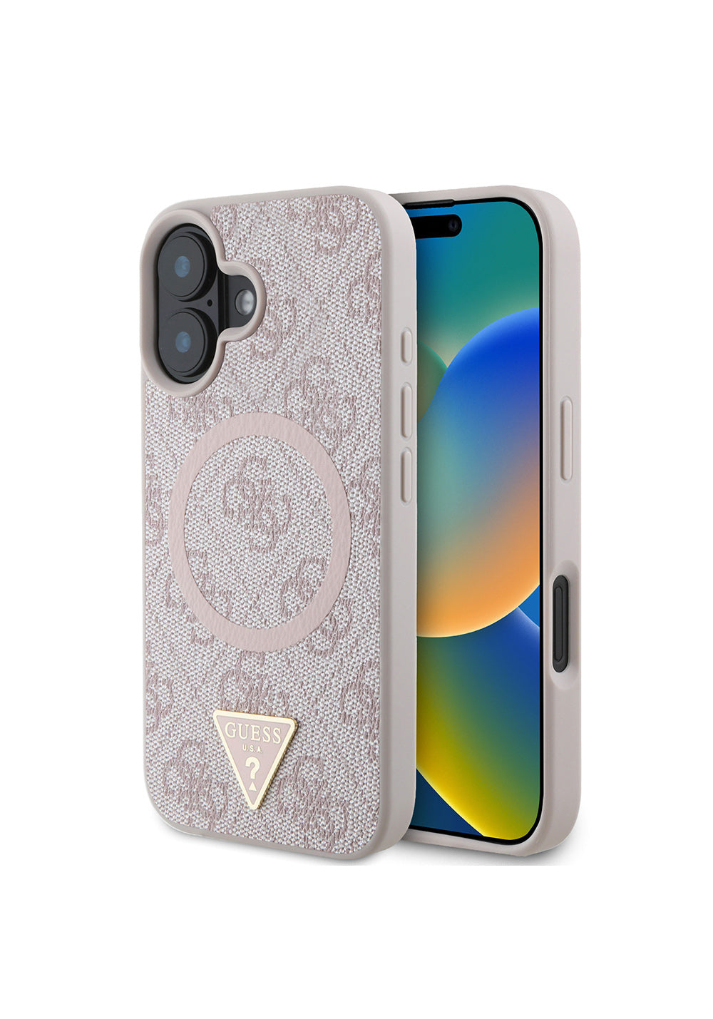 Apple iPhone 16 Kılıf Guess Orijinal Lisanslı Manyetik Şarj Uyumlu PU Üçgen Logo 4G Desenli Kapak