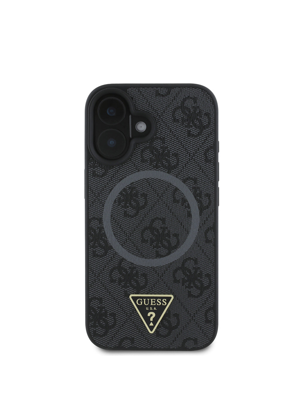Apple iPhone 16 Kılıf Guess Orijinal Lisanslı Manyetik Şarj Uyumlu PU Üçgen Logo 4G Desenli Kapak