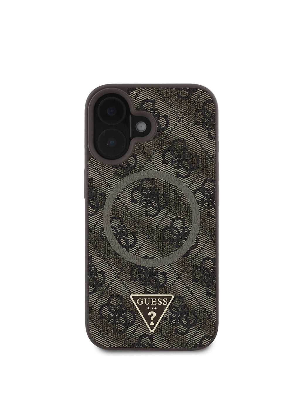 Apple iPhone 16 Kılıf Guess Orijinal Lisanslı Manyetik Şarj Uyumlu PU Üçgen Logo 4G Desenli Kapak