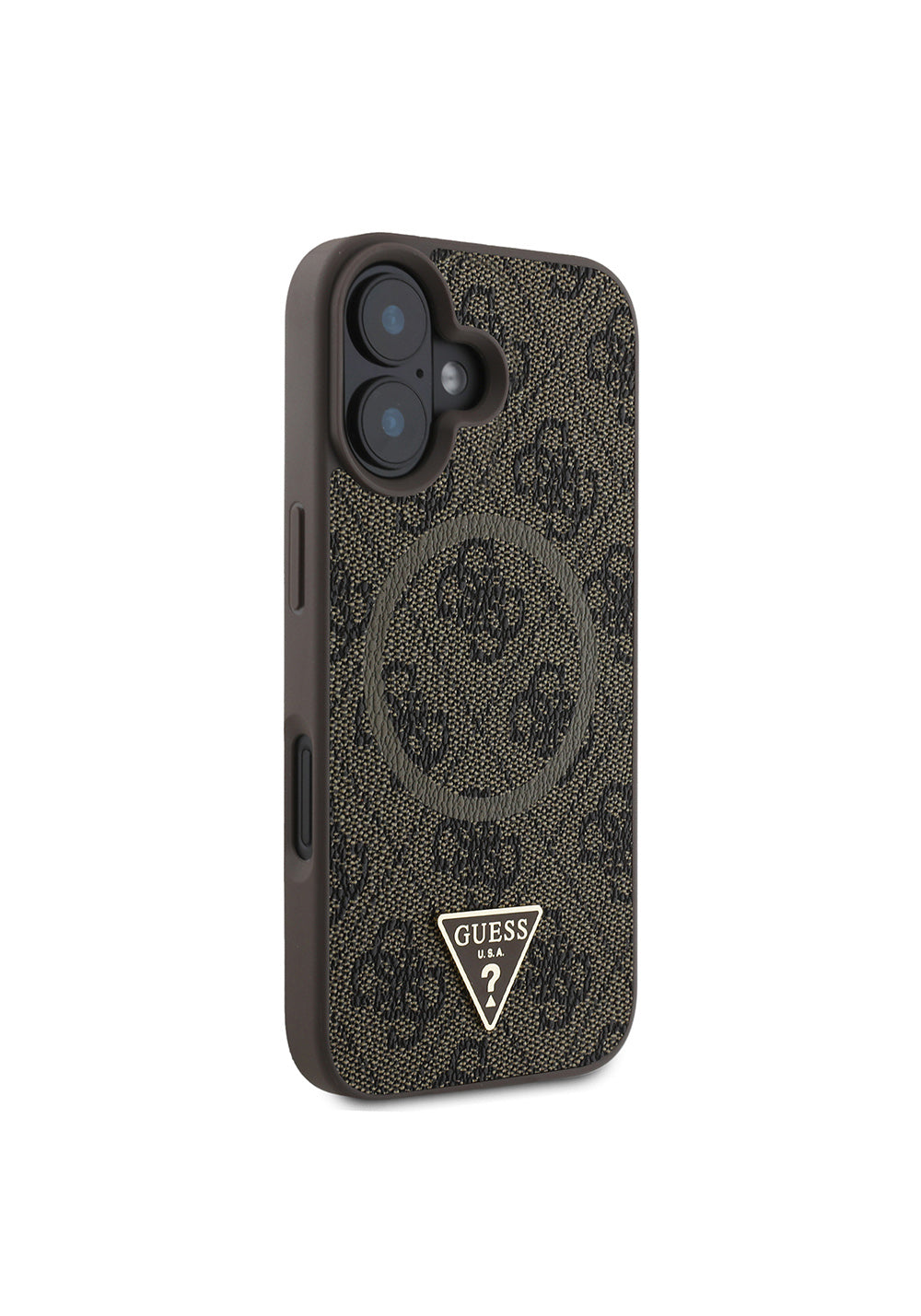 Apple iPhone 16 Kılıf Guess Orijinal Lisanslı Manyetik Şarj Uyumlu PU Üçgen Logo 4G Desenli Kapak
