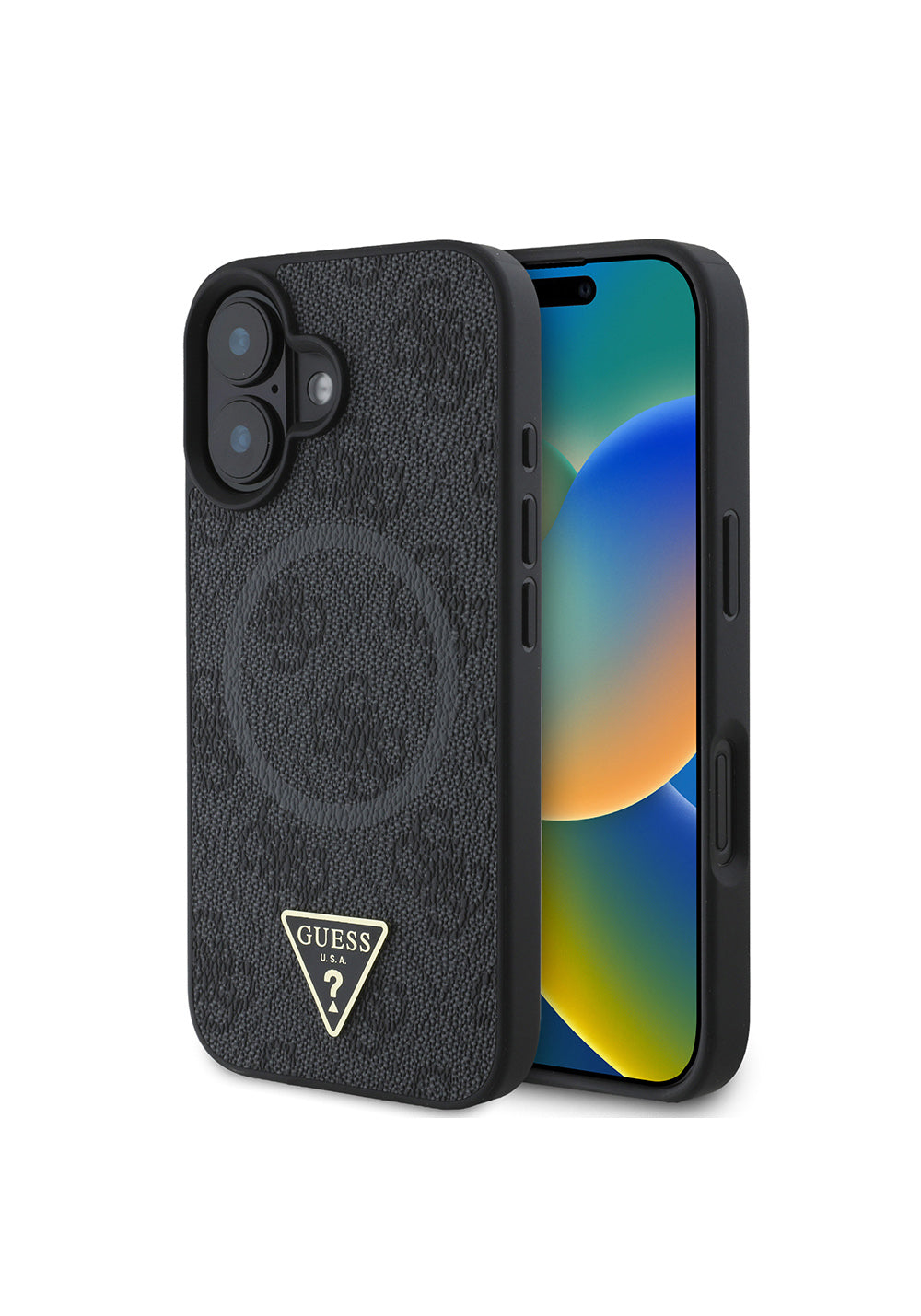 Apple iPhone 16 Plus Kılıf Guess Orijinal Lisanslı Manyetik Şarj Uyumlu PU Üçgen Logo 4G Desenli Kapak