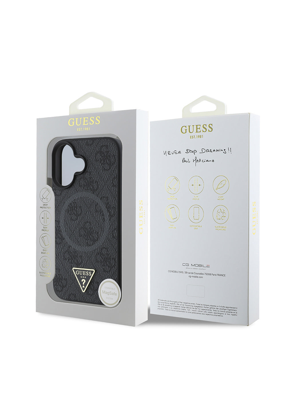 Apple iPhone 16 Plus Kılıf Guess Orijinal Lisanslı Manyetik Şarj Uyumlu PU Üçgen Logo 4G Desenli Kapak