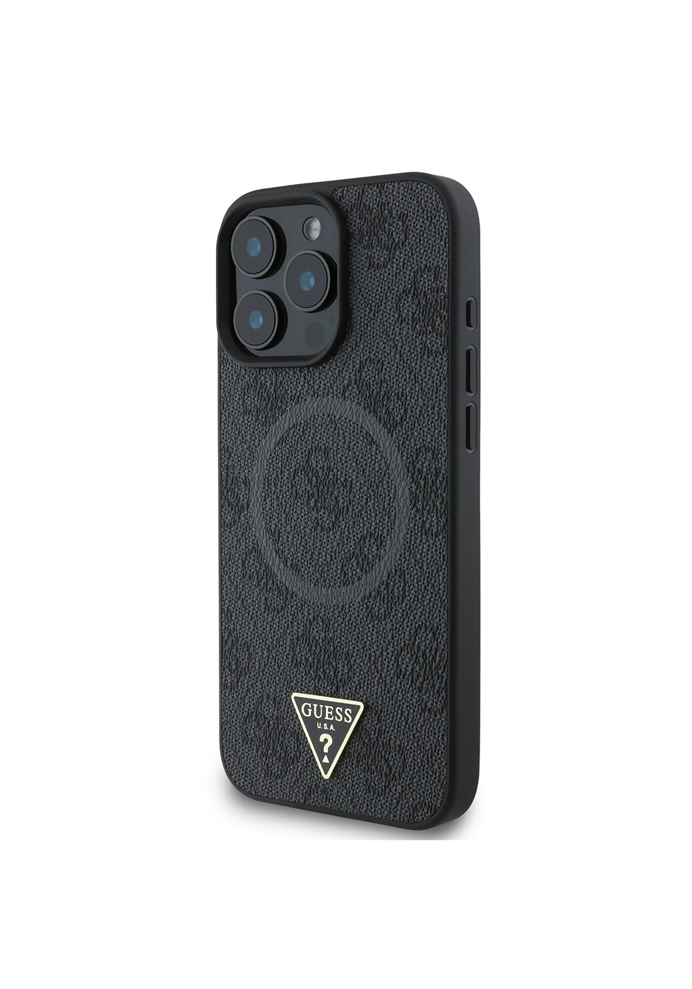 Apple iPhone 16 Pro Kılıf Guess Orijinal Lisanslı Manyetik Şarj Uyumlu PU Üçgen Logo 4G Desenli Kapak