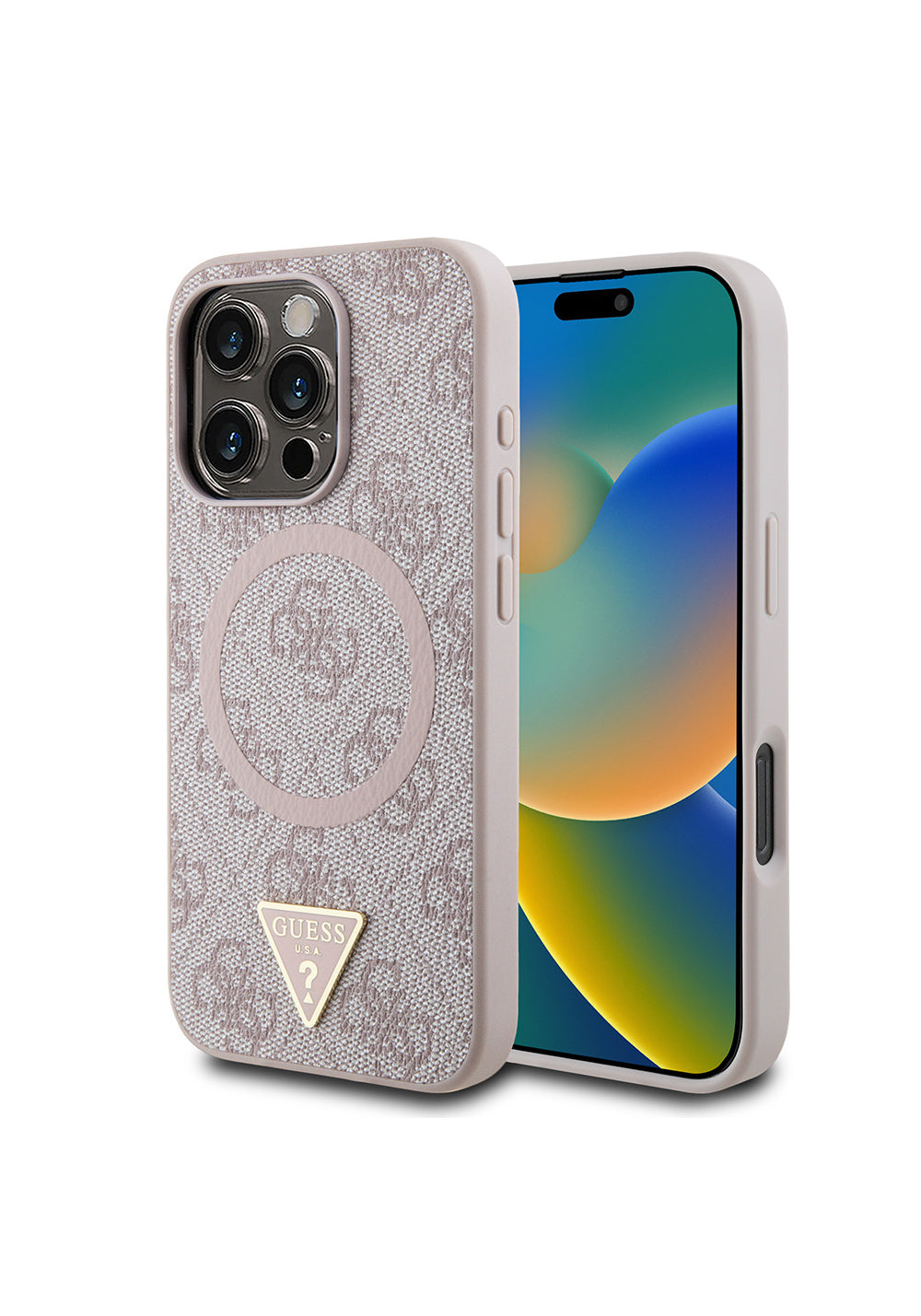 Apple iPhone 16 Pro Max Kılıf Guess Orijinal Lisanslı Manyetik Şarj Uyumlu PU Üçgen Logo 4G Desenli Kapak