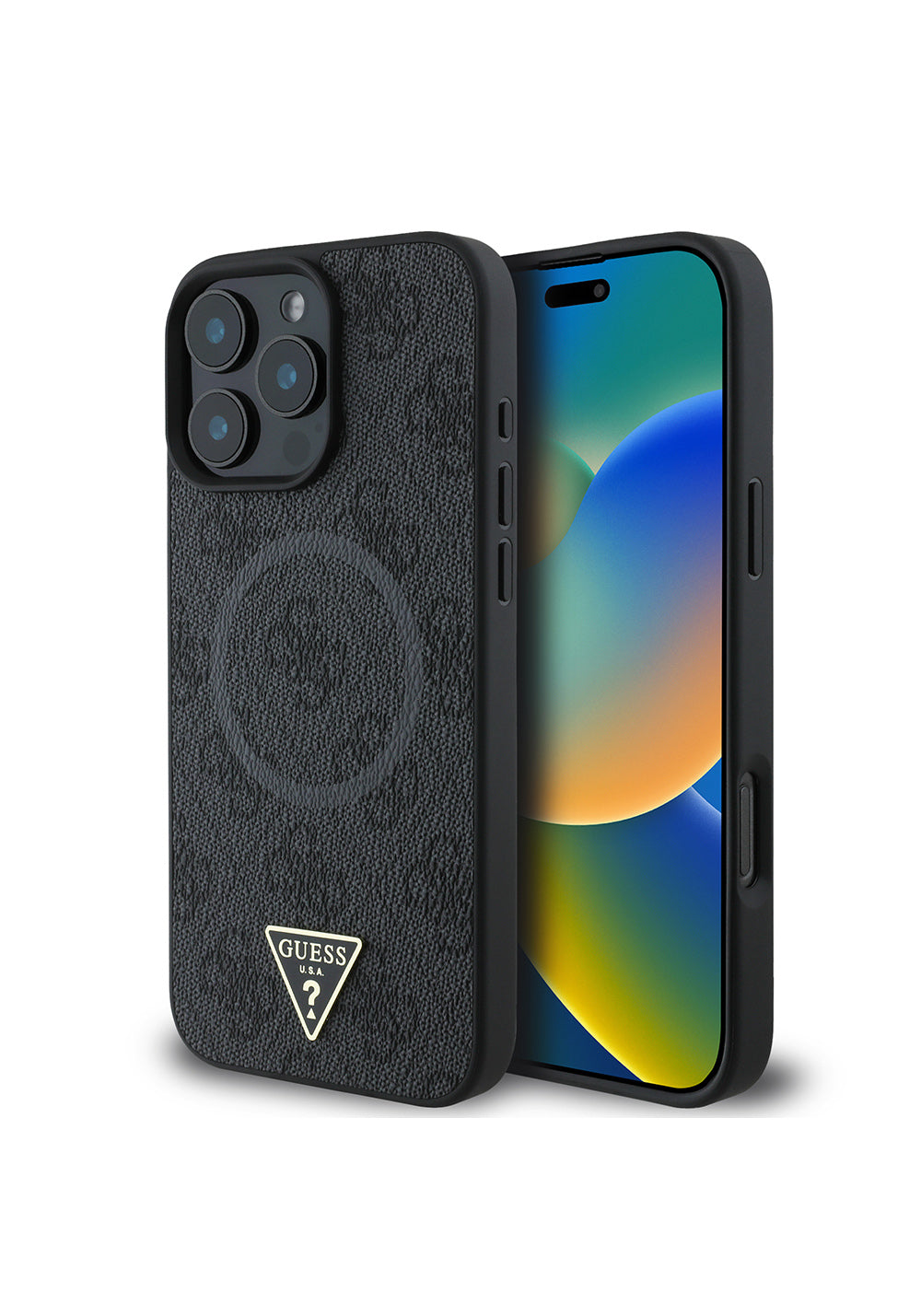 Apple iPhone 16 Pro Max Kılıf Guess Orijinal Lisanslı Manyetik Şarj Uyumlu PU Üçgen Logo 4G Desenli Kapak