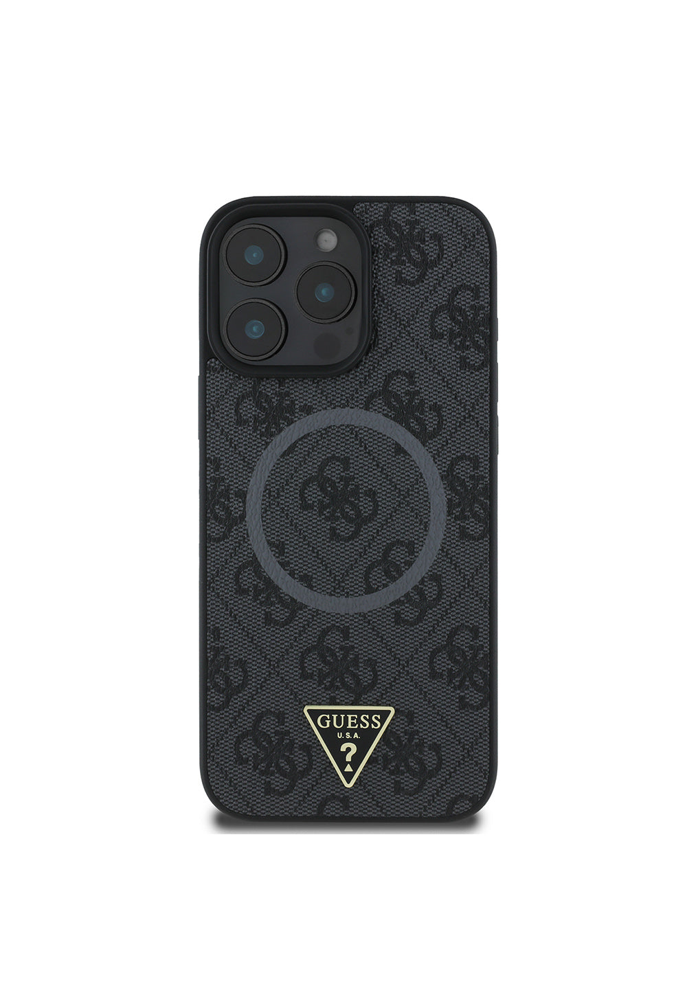 Apple iPhone 16 Pro Max Kılıf Guess Orijinal Lisanslı Manyetik Şarj Uyumlu PU Üçgen Logo 4G Desenli Kapak