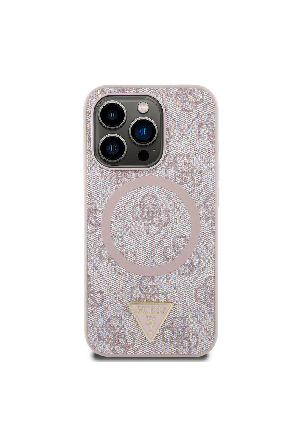 Apple iPhone 16 Pro Max Kılıf Guess Orijinal Lisanslı Manyetik Şarj Uyumlu PU Üçgen Logo 4G Desenli Kapak