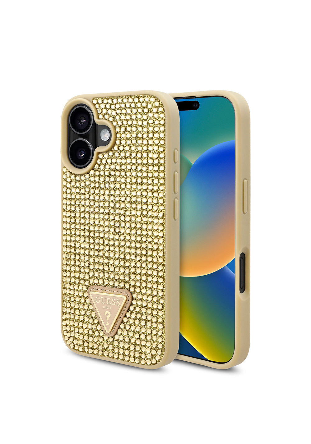 Apple iPhone 16 Kılıf Guess Orijinal Lisanslı Taşlı Arka Yüzey Üçgen Logolu Kapak