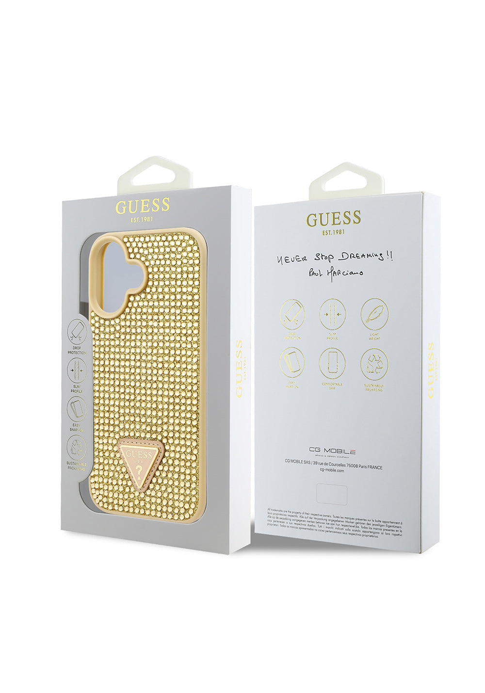 Apple iPhone 16 Kılıf Guess Orijinal Lisanslı Taşlı Arka Yüzey Üçgen Logolu Kapak