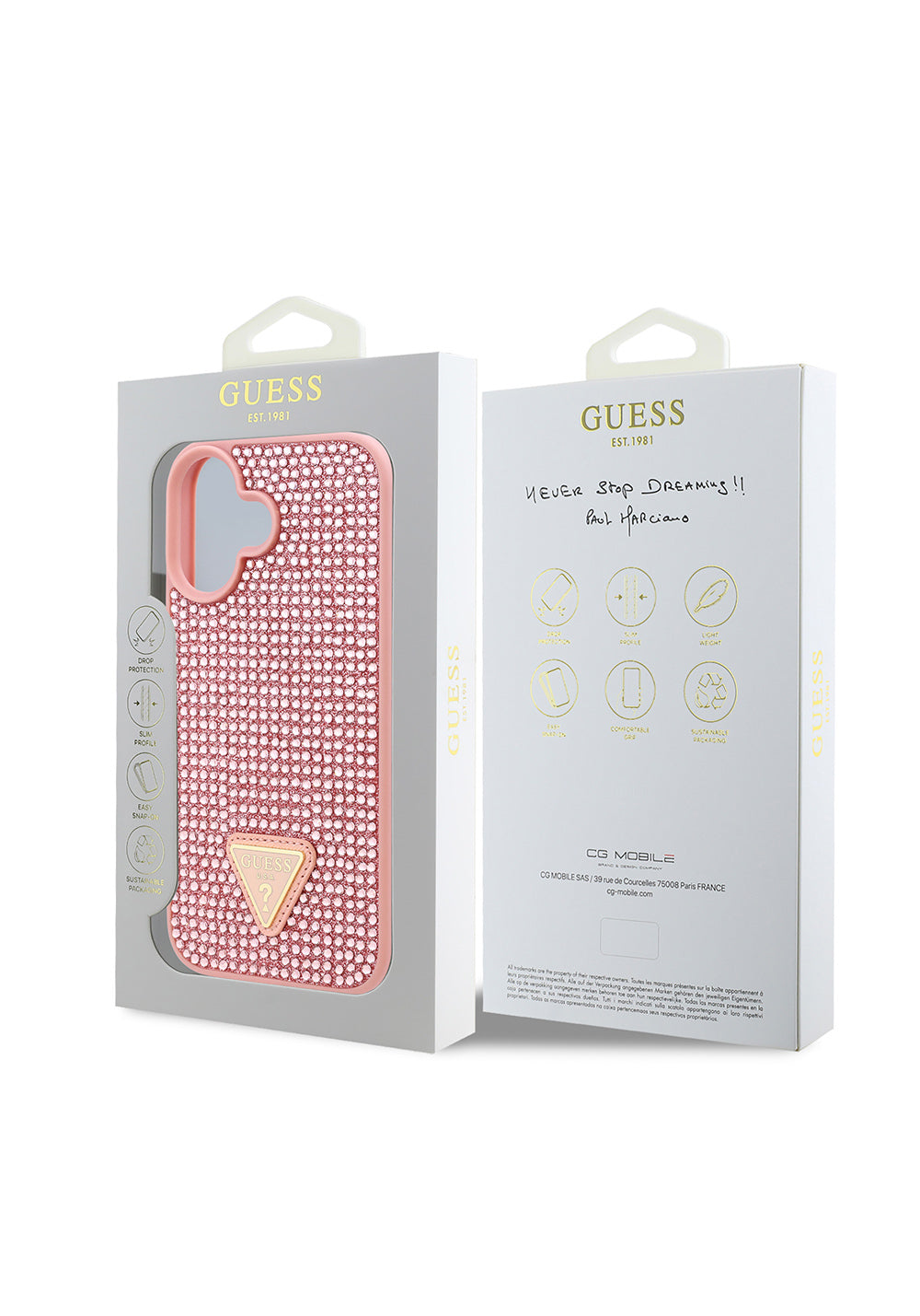Apple iPhone 16 Kılıf Guess Orijinal Lisanslı Taşlı Arka Yüzey Üçgen Logolu Kapak
