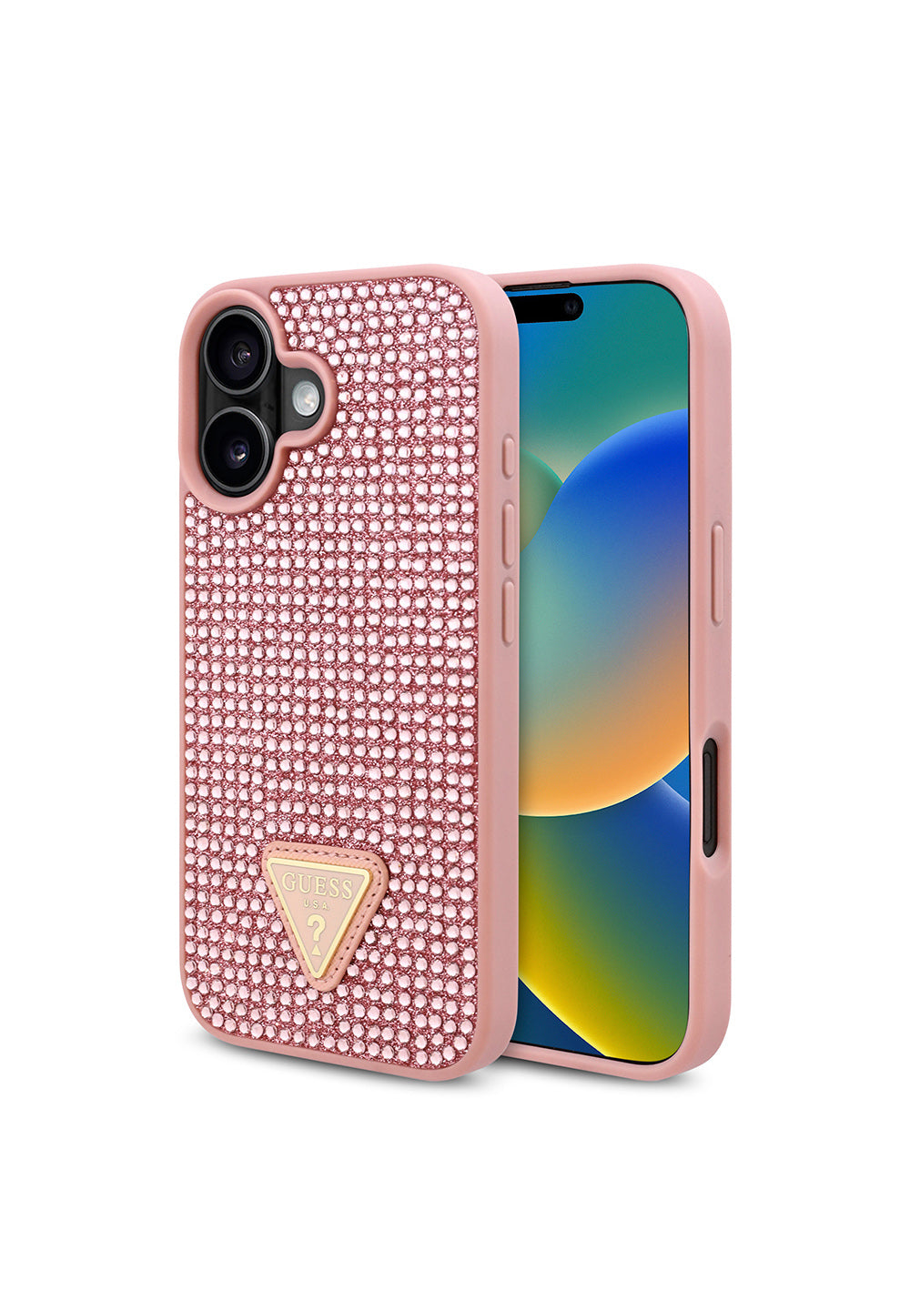 Apple iPhone 16 Plus Kılıf Guess Orijinal Lisanslı Taşlı Arka Yüzey Üçgen Logolu Kapak