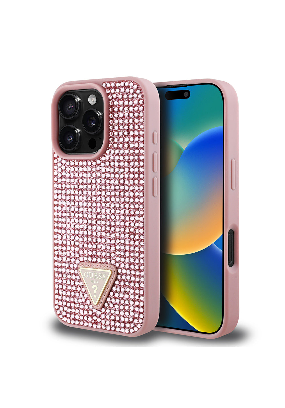 Apple iPhone 16 Pro Kılıf Guess Orijinal Lisanslı Taşlı Arka Yüzey Üçgen Logolu Kapak