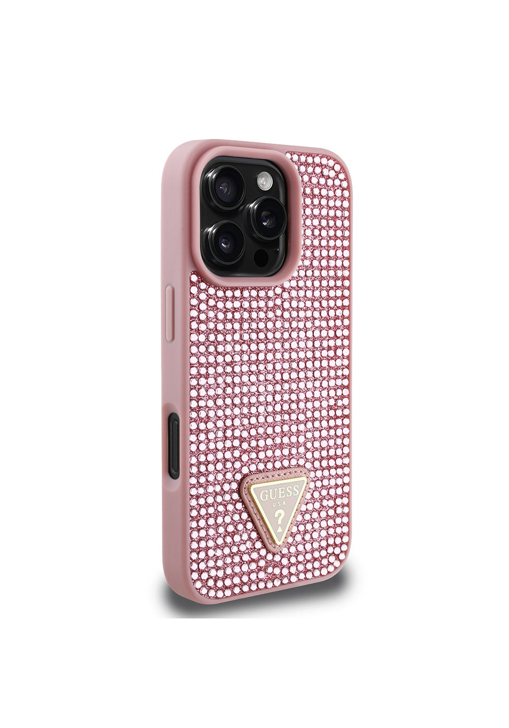 Apple iPhone 16 Pro Kılıf Guess Orijinal Lisanslı Taşlı Arka Yüzey Üçgen Logolu Kapak